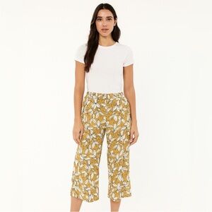 Rachel Zoe linen wide leg pants floral leaves yellow white
